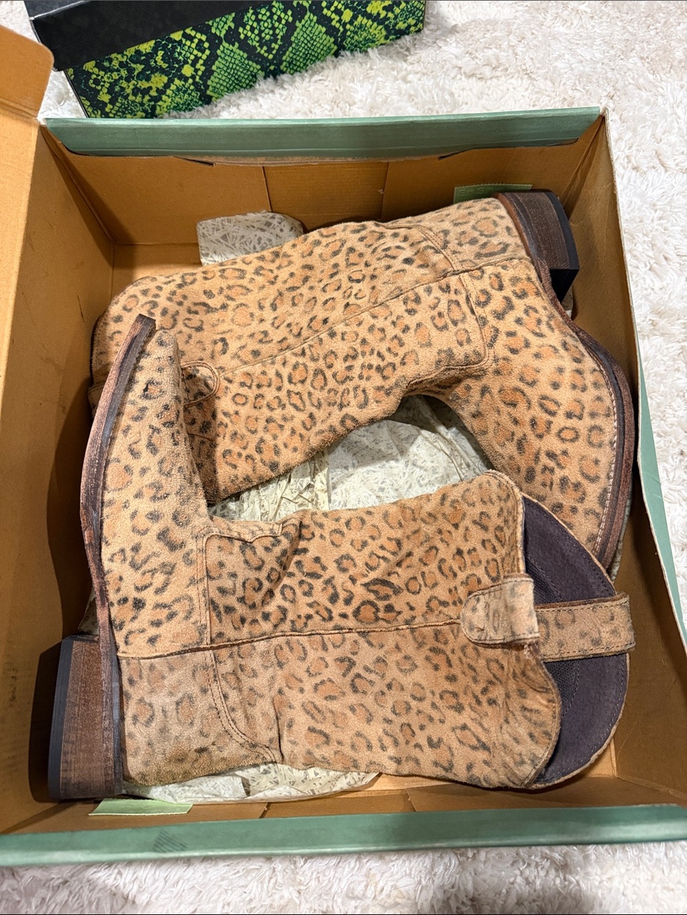 Roper Leopard Print Suede Ankle Boots in Tan and Brown